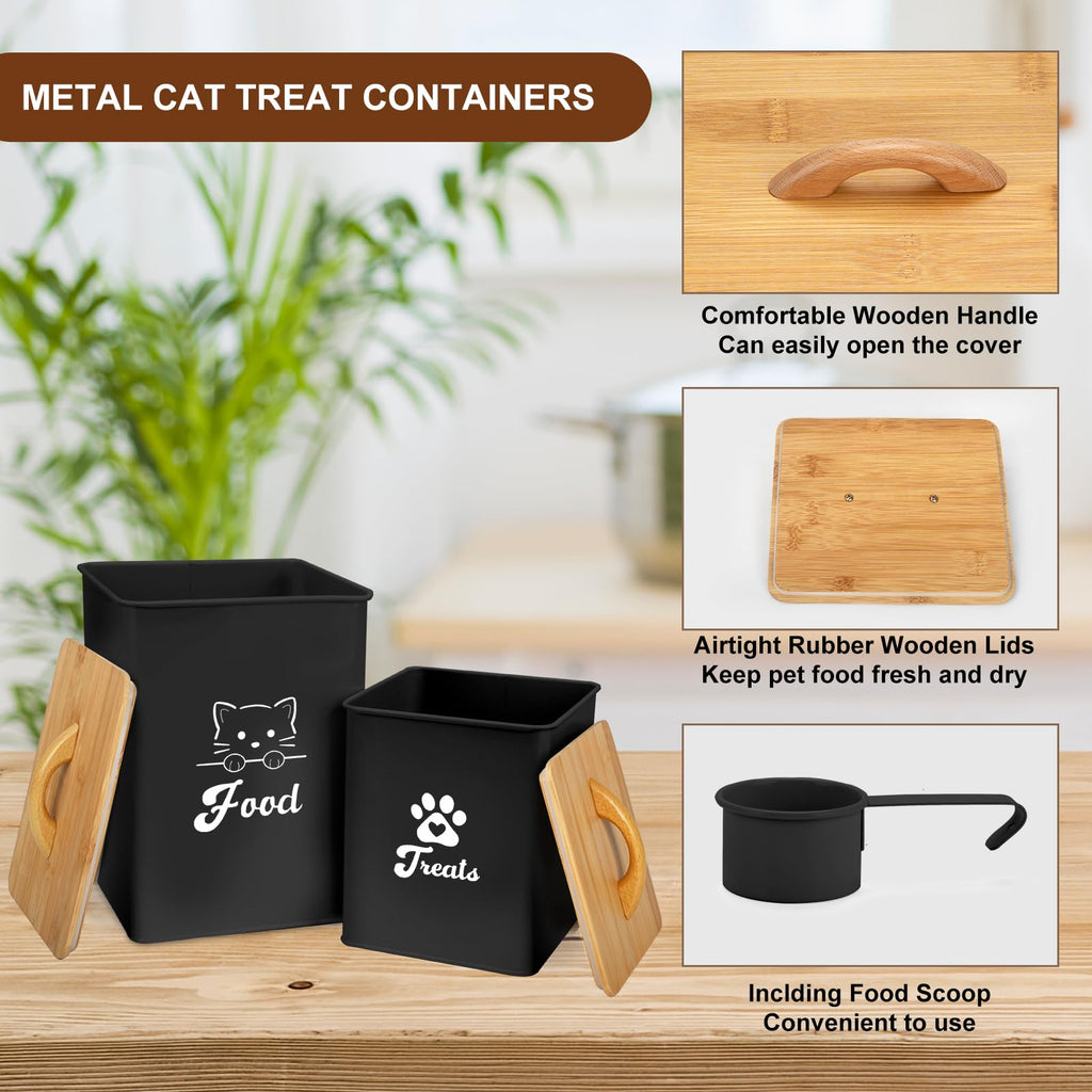 Black Airtight Cat Food Storage Container with Scoop A486673