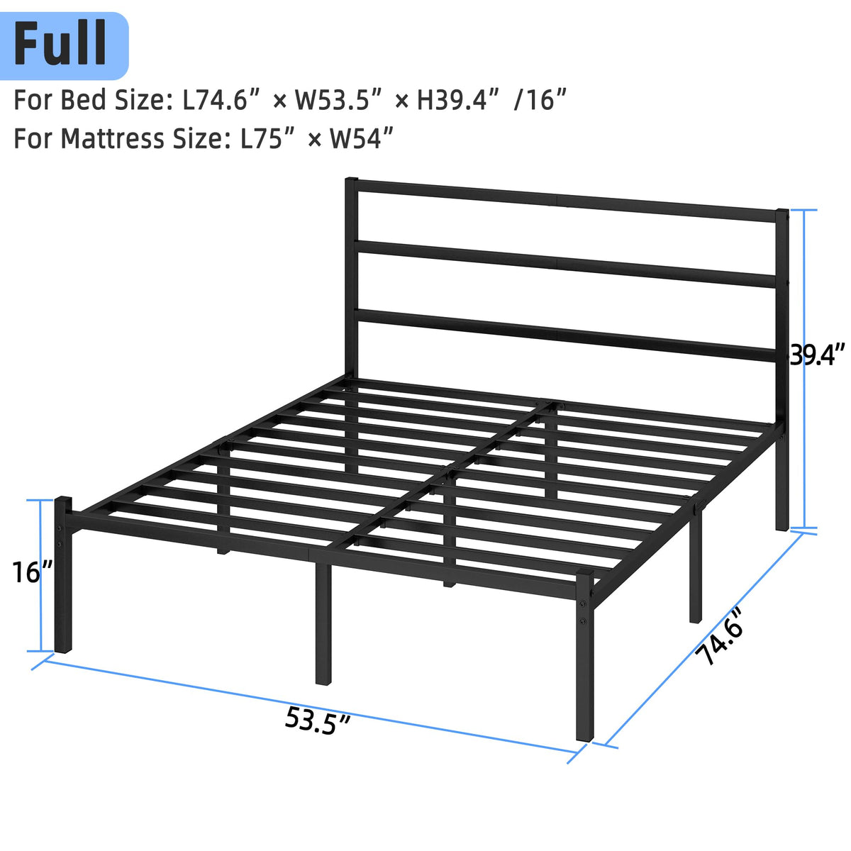 Black Full Size Bed Frame V7263