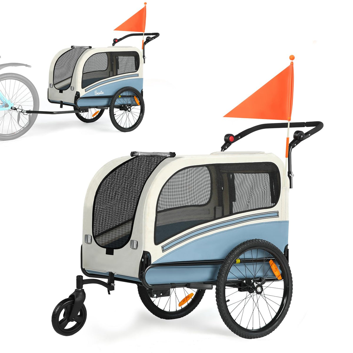 Dog Bike Trailer, 2-in-1 Pet Stroller Cart Bicycle Carrier, Folding with Quick Release Wheels U596787