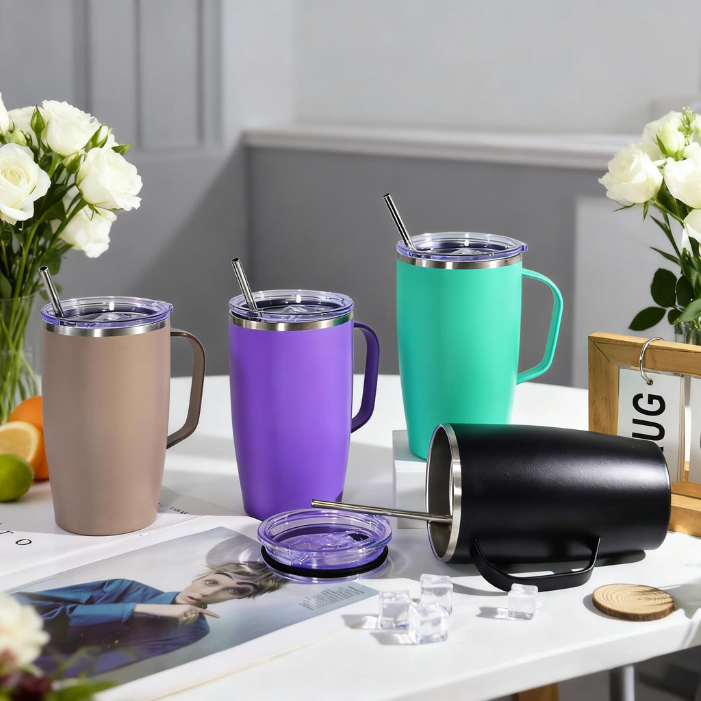 16oz Coffee Mug with Handle, 2Pack Insulated Tumblers with Lid and Straw C7084