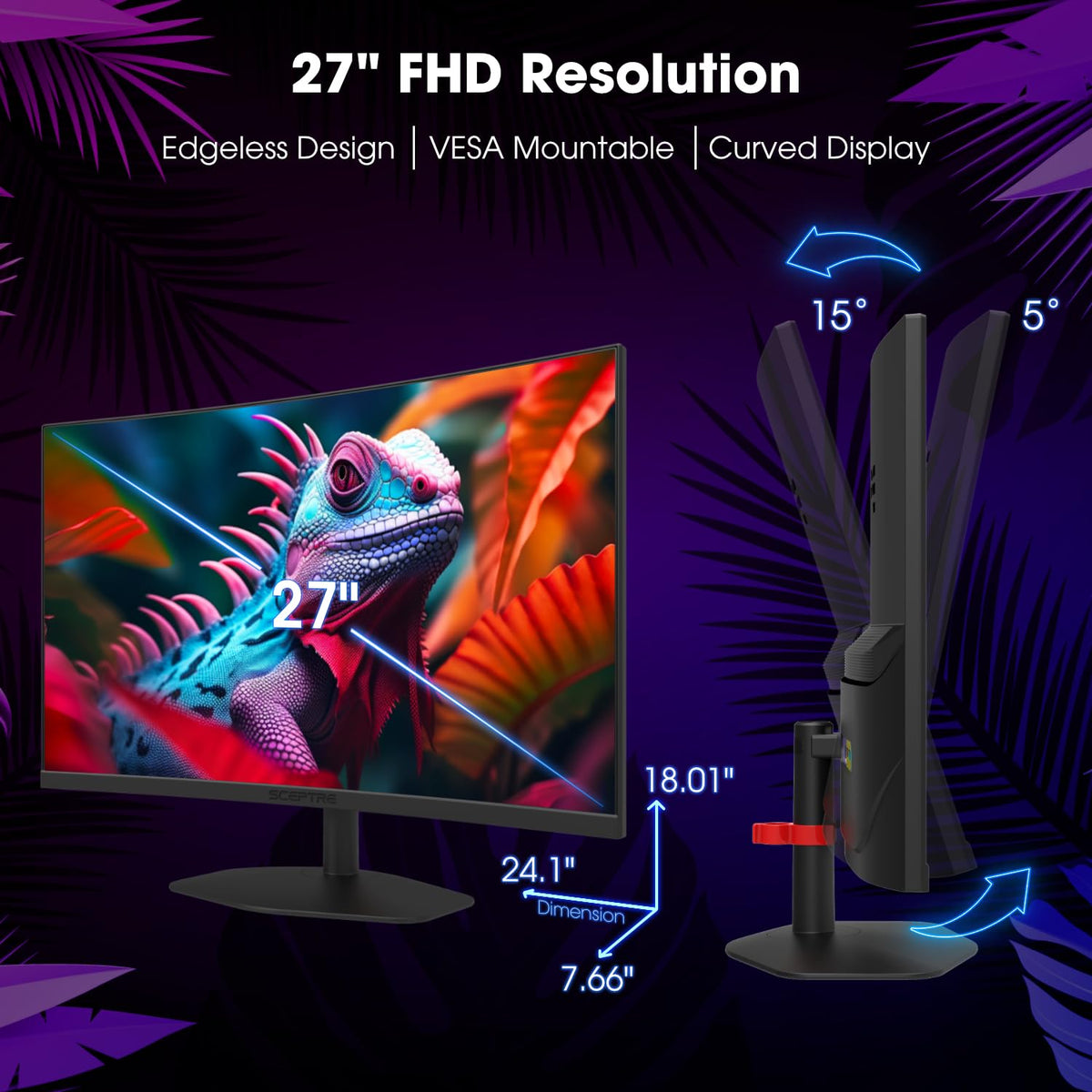 Curved 27-inch Gaming Monitor 1500R 100Hz HDMI DisplayPort 1ms R60736