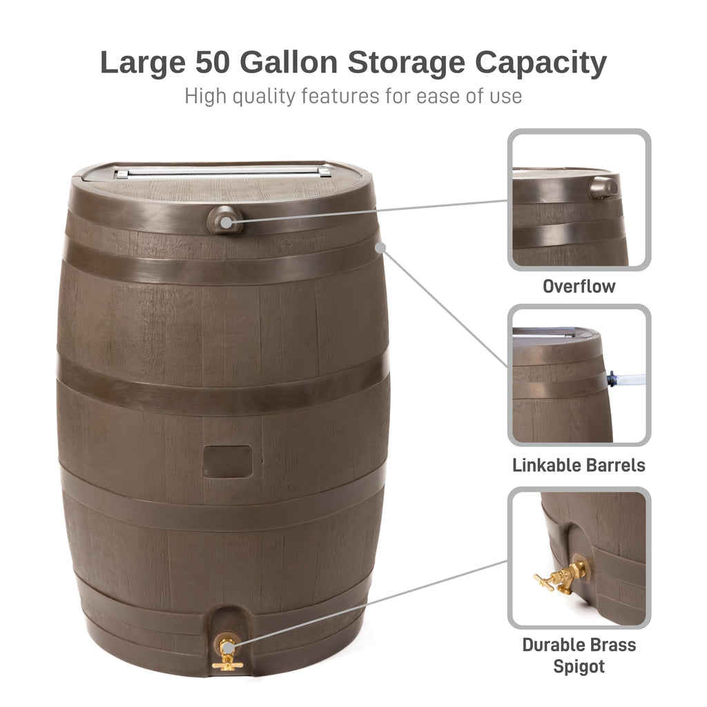 50-Gallon Flat Back Rain Barrel with Brass Spigot W397