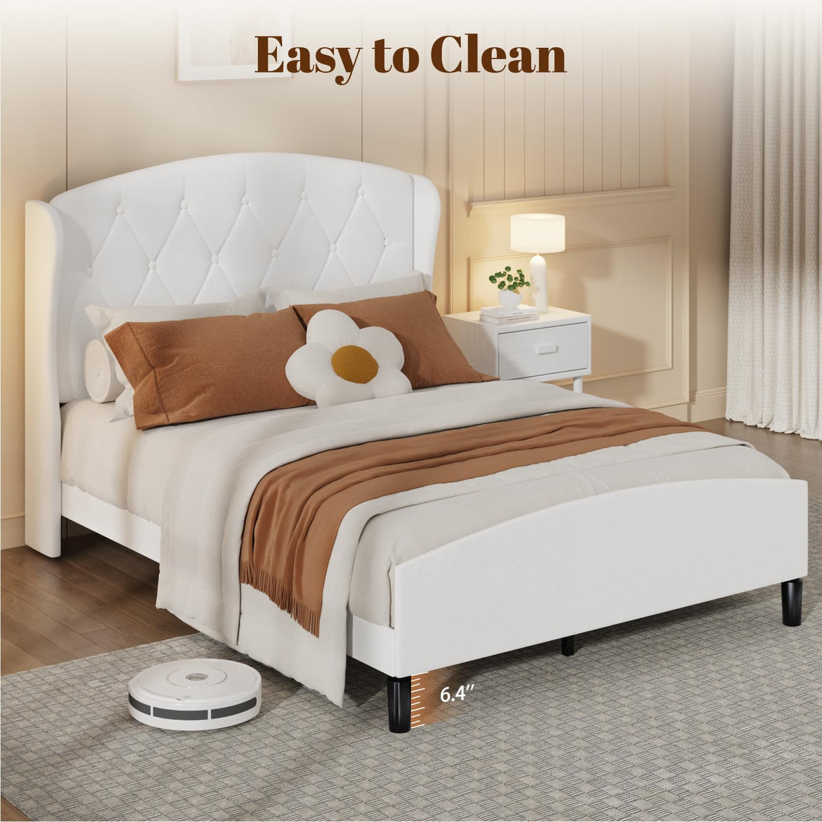 Full Size Bed Frame with Tufted Wingback Headboard & Footboard I768399