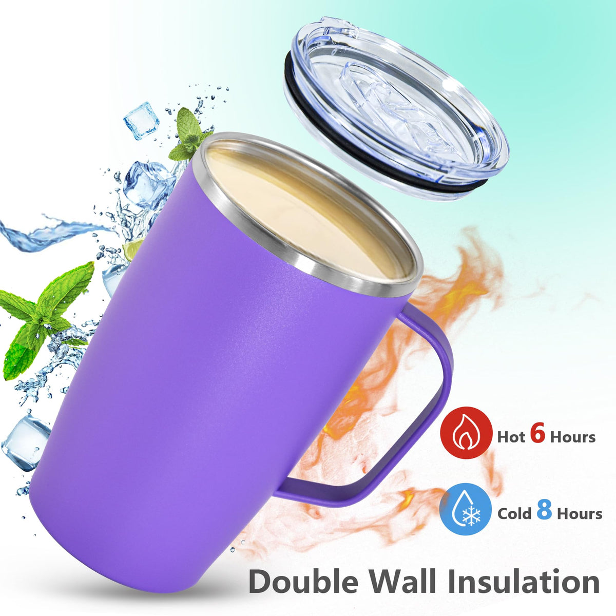 16oz Coffee Mug with Handle, 2Pack Insulated Tumblers with Lid and Straw C7084