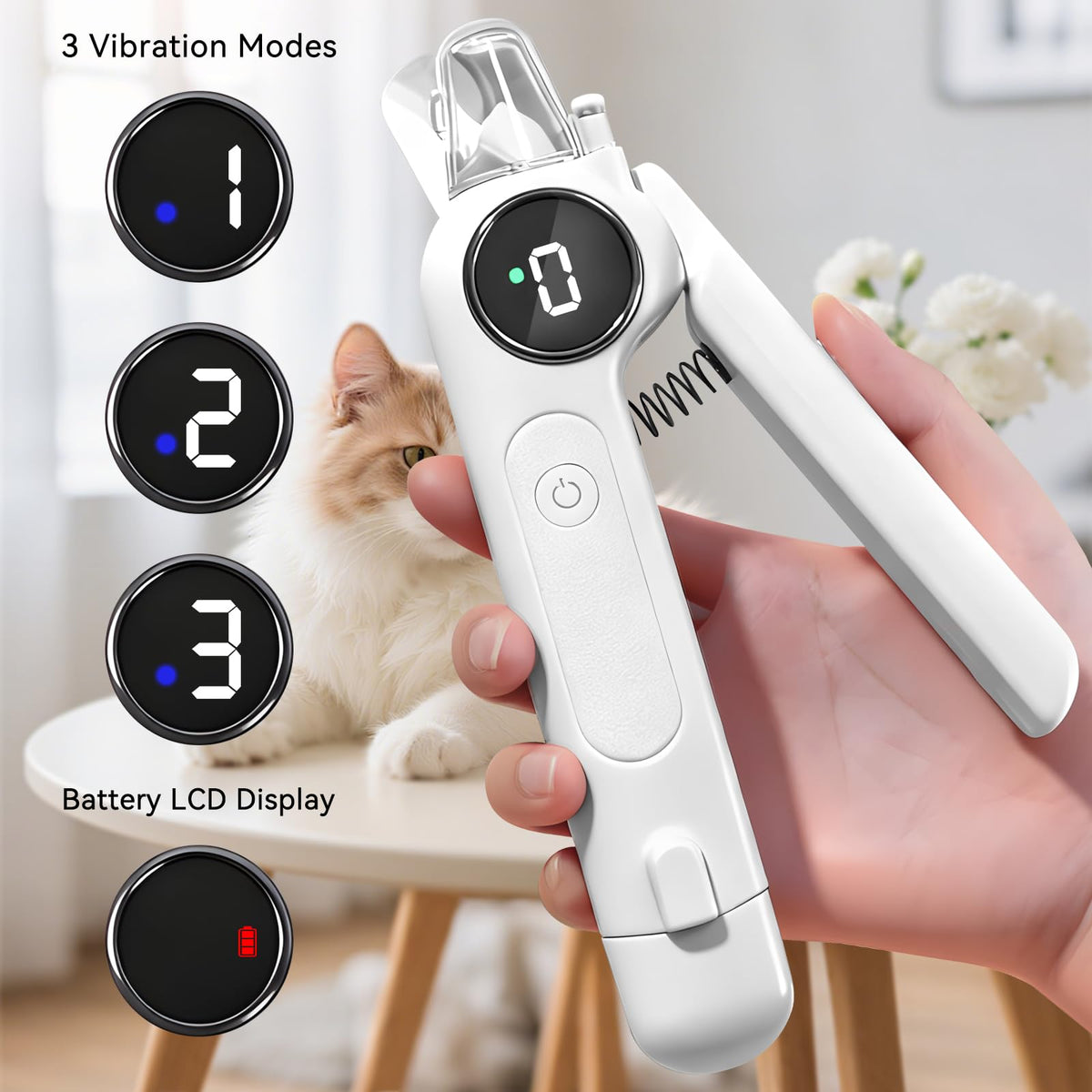 Dog Nails Clippers & Grinders 2in1 Trimmer with LCD Display and LED Lights Cat Claw Nail File with Protective Guard Rechargeable Electric Pet Toenail Silent Grooming Pro U2218