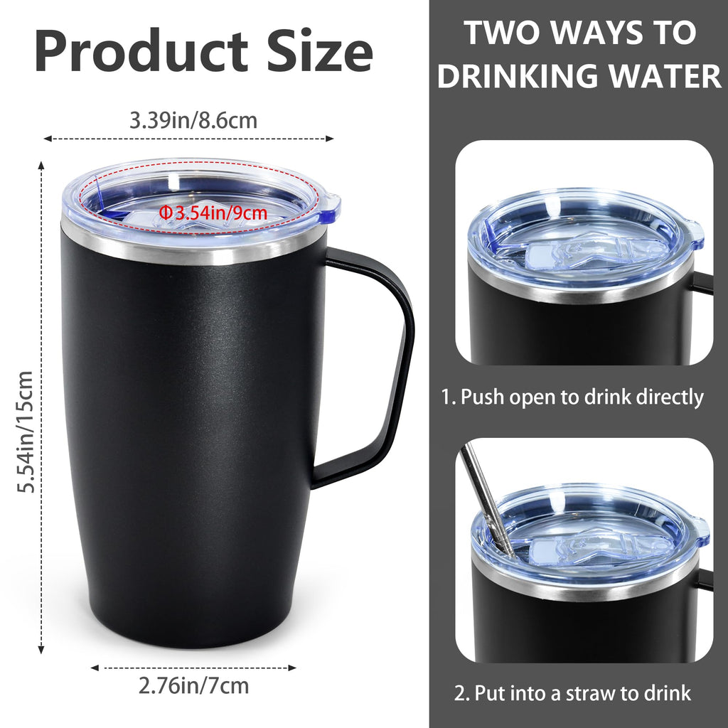 16oz Coffee Mug with Handle, 2Pack Insulated Tumblers with Lid and Straw C7084