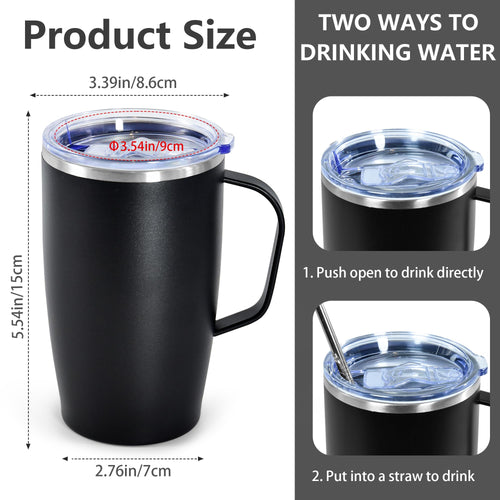 16oz Coffee Mug with Handle, 2Pack Insulated Tumblers with Lid and Straw C7084