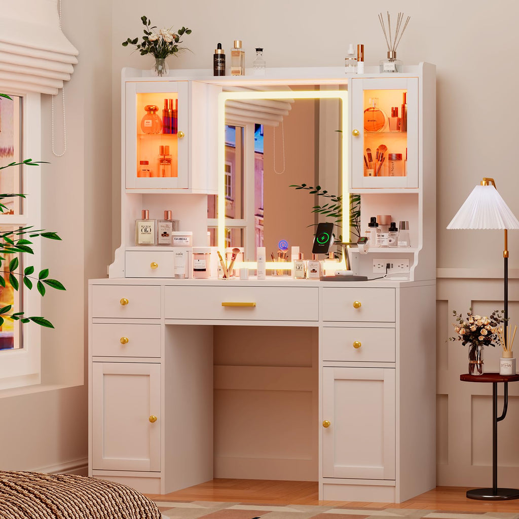 White Makeup Vanity Desk with LED Mirror N5525