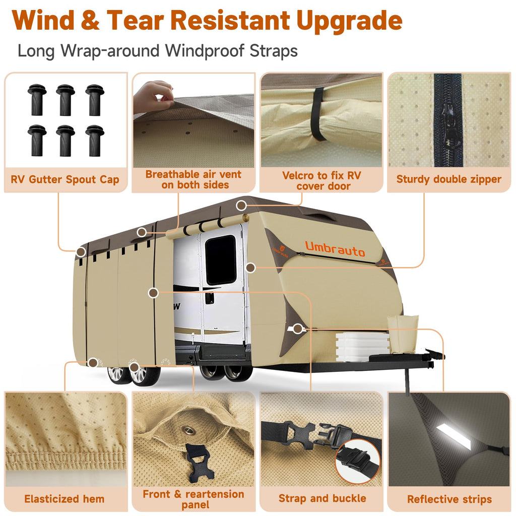 14' ~ 16' Waterproof Windproof Heavy Duty Travel Trailer RV Cover K30780