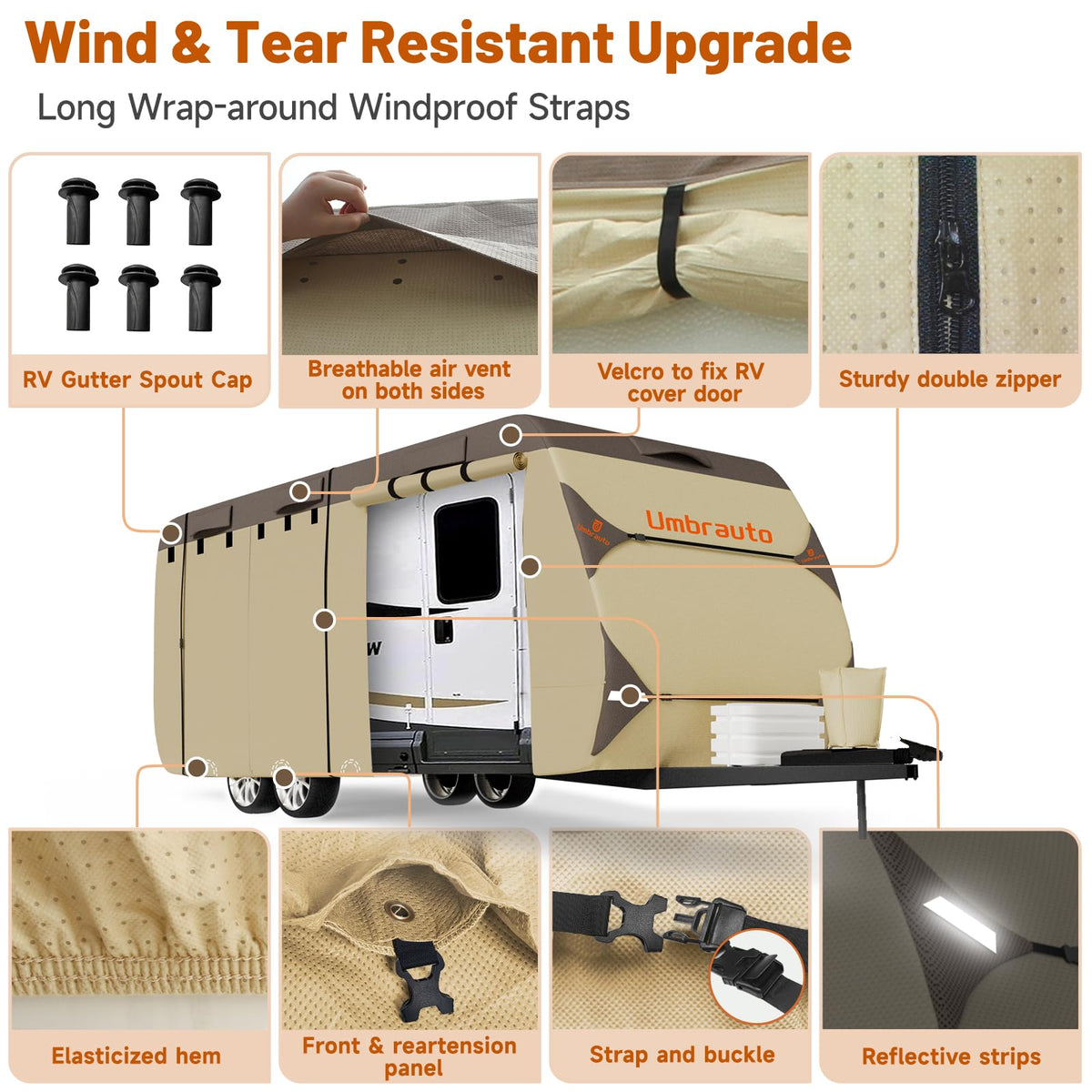 14' ~ 16' Waterproof Windproof Heavy Duty Travel Trailer RV Cover K30780
