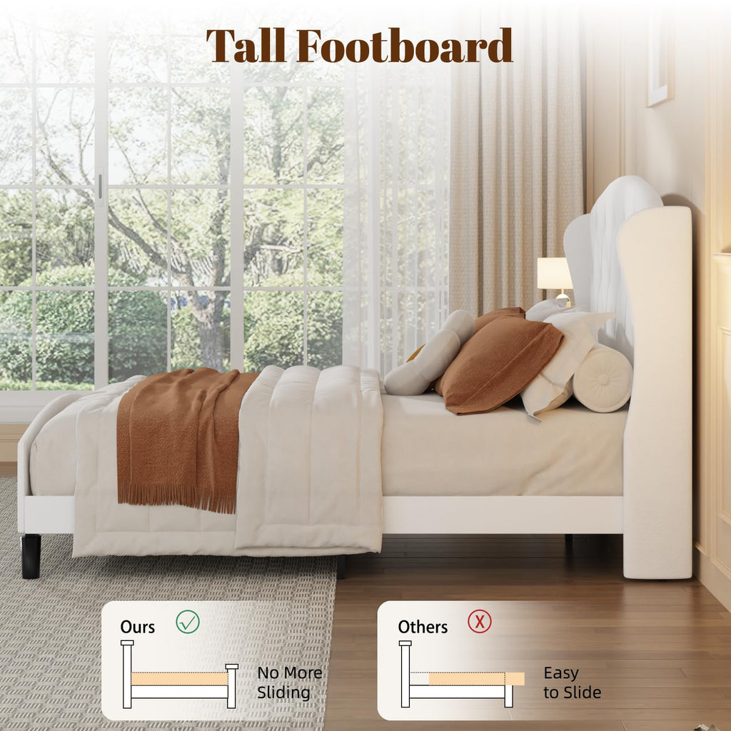 Full Size Bed Frame with Tufted Wingback Headboard & Footboard I768399