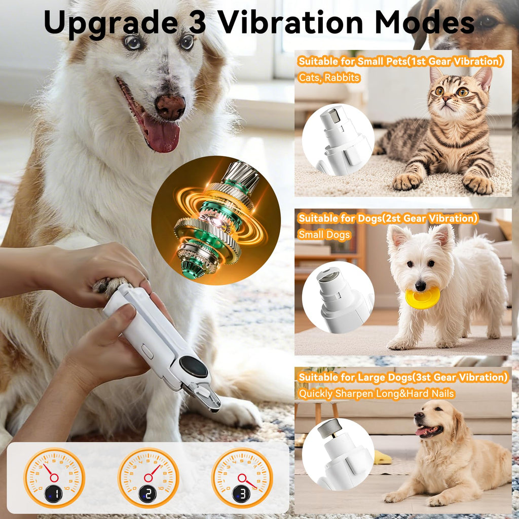 Dog Nails Clippers & Grinders 2in1 Trimmer with LCD Display and LED Lights Cat Claw Nail File with Protective Guard Rechargeable Electric Pet Toenail Silent Grooming Pro U2218