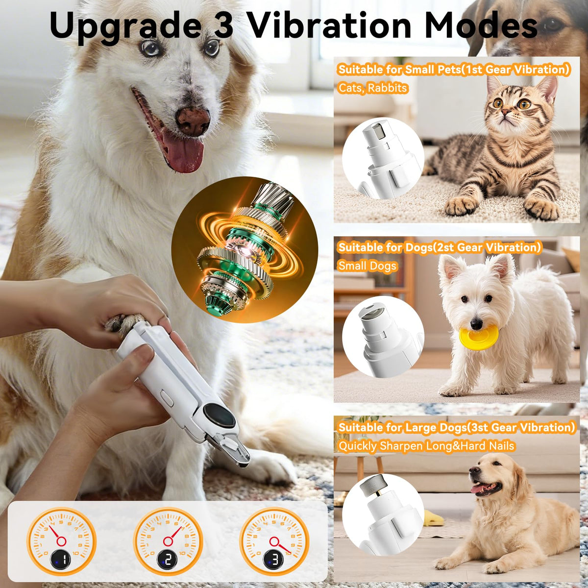 Dog Nails Clippers & Grinders 2in1 Trimmer with LCD Display and LED Lights Cat Claw Nail File with Protective Guard Rechargeable Electric Pet Toenail Silent Grooming Pro U2218