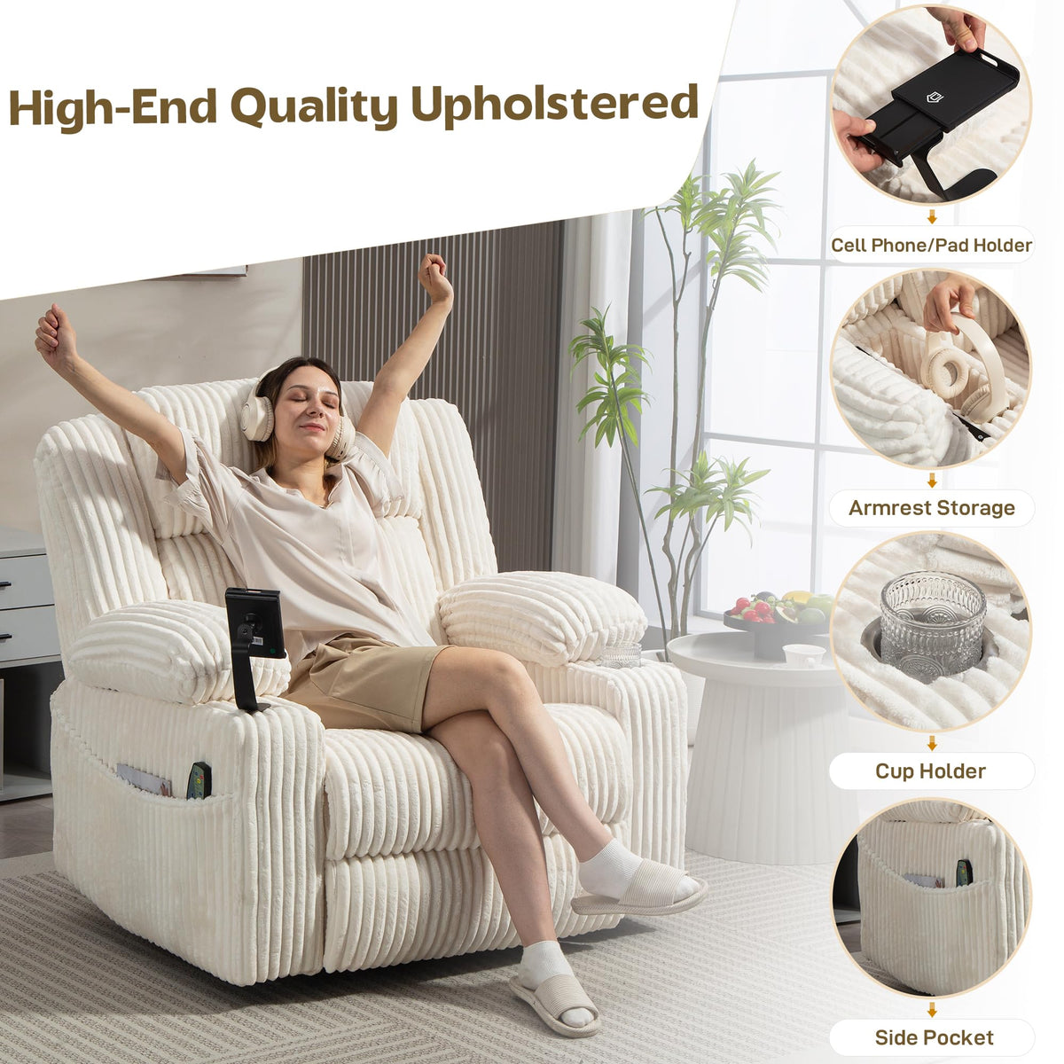 Power Swivel Rocker Recliner with Adjustable Headrest N600