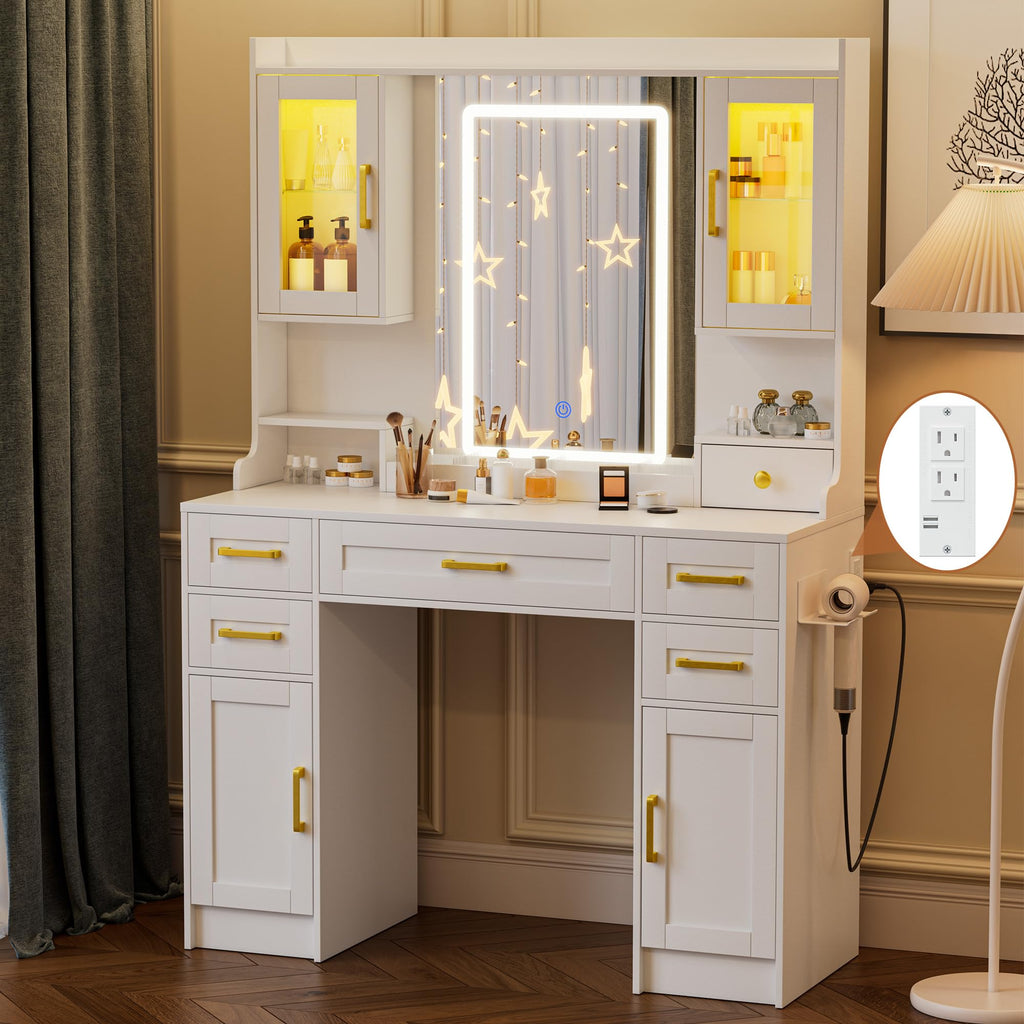Vanity Desk with Mirror and LED Lights V854499
