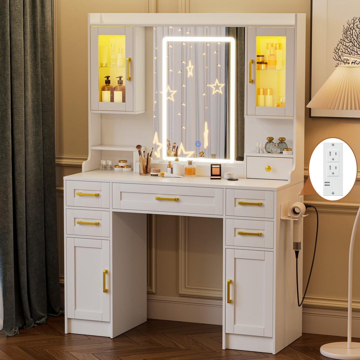 Vanity Desk with Mirror and LED Lights V854499