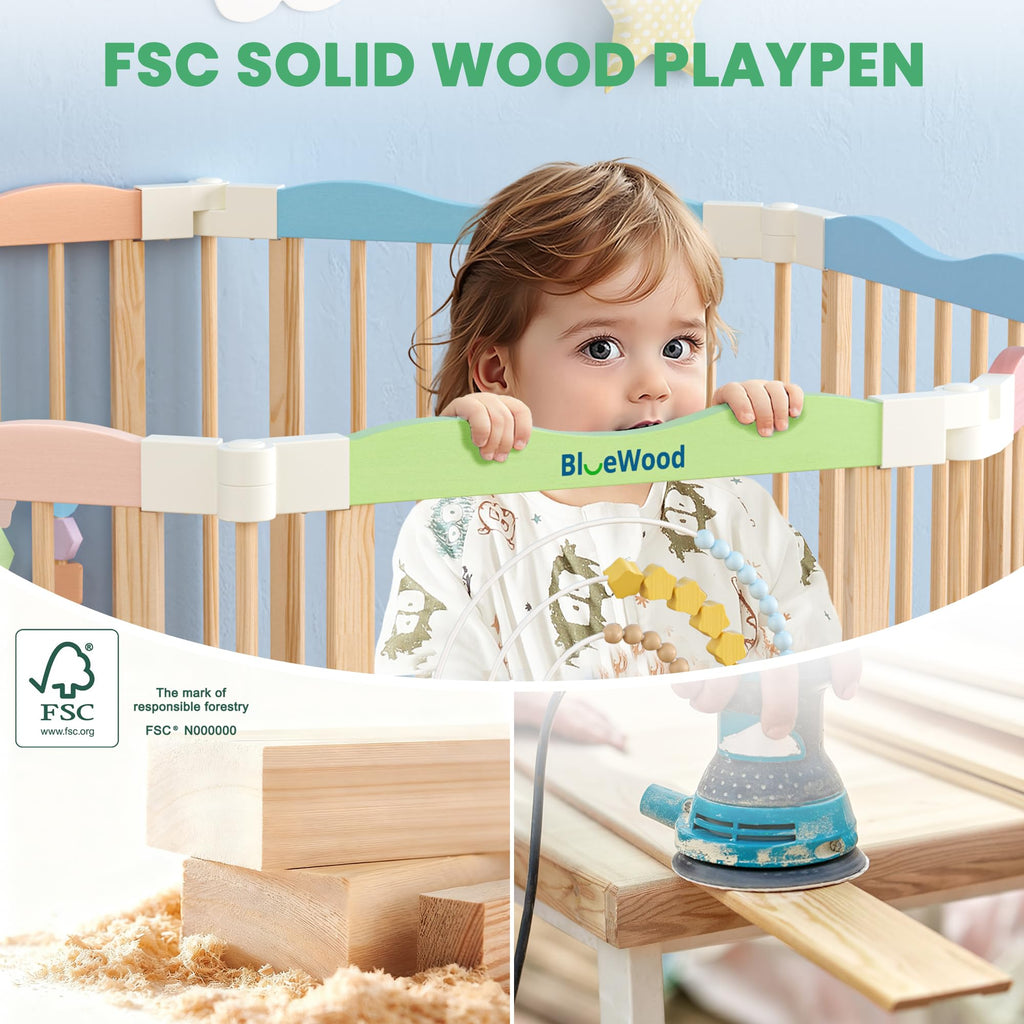 Foldable Wooden Baby Playpen, 45 x 45 x 24 inches L92306