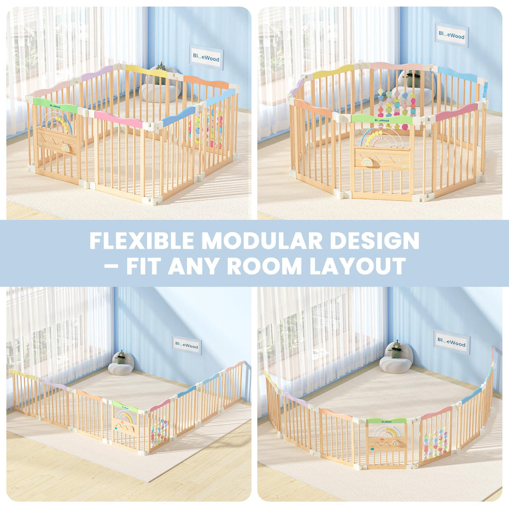 Foldable Wooden Baby Playpen, 45 x 45 x 24 inches L92306