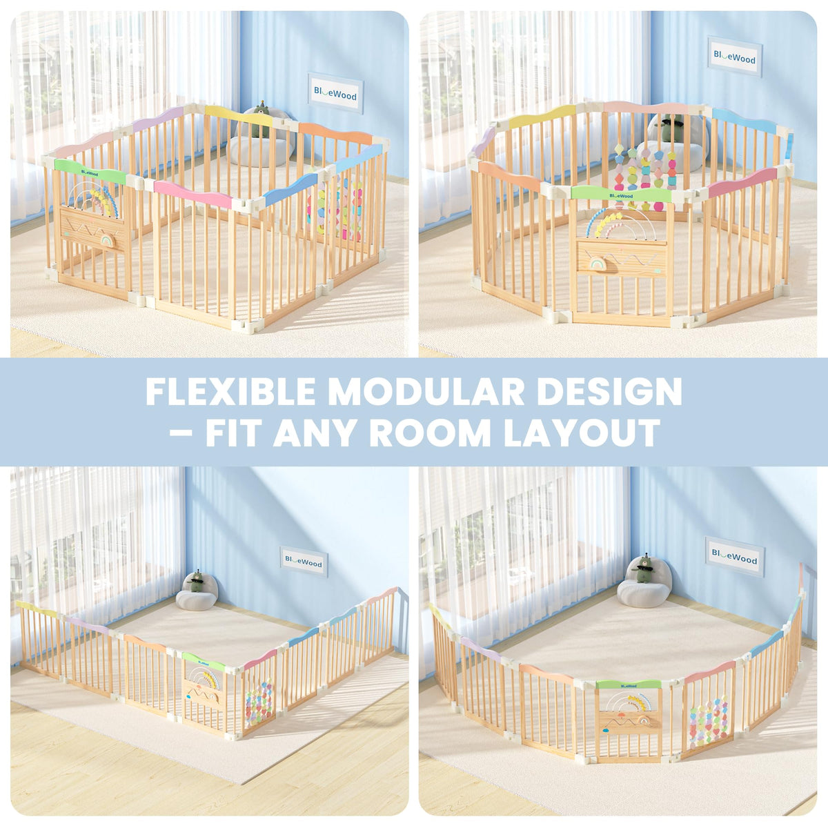 Foldable Wooden Baby Playpen, 45 x 45 x 24 inches L92306