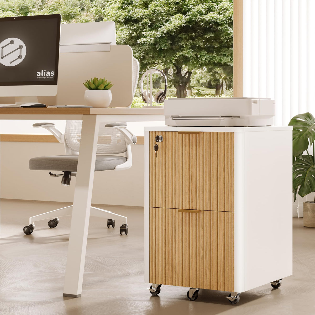 2 Drawer Wooden Mobile File Cabinet with Lock D227