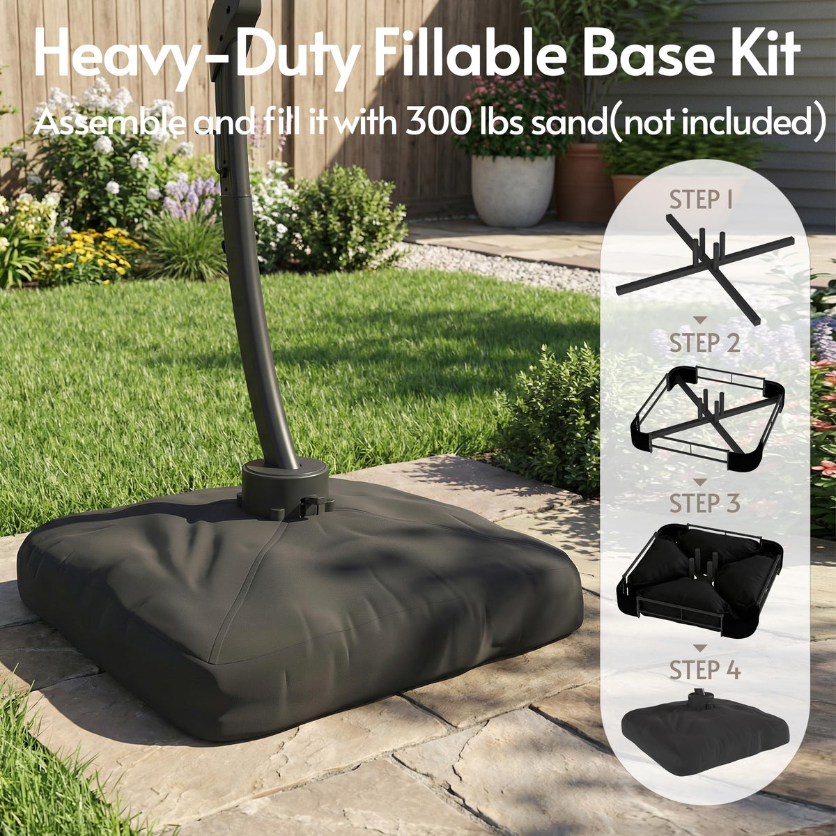 11x11ft Solar Powered Led Cantilever Umbrella with Base N2060