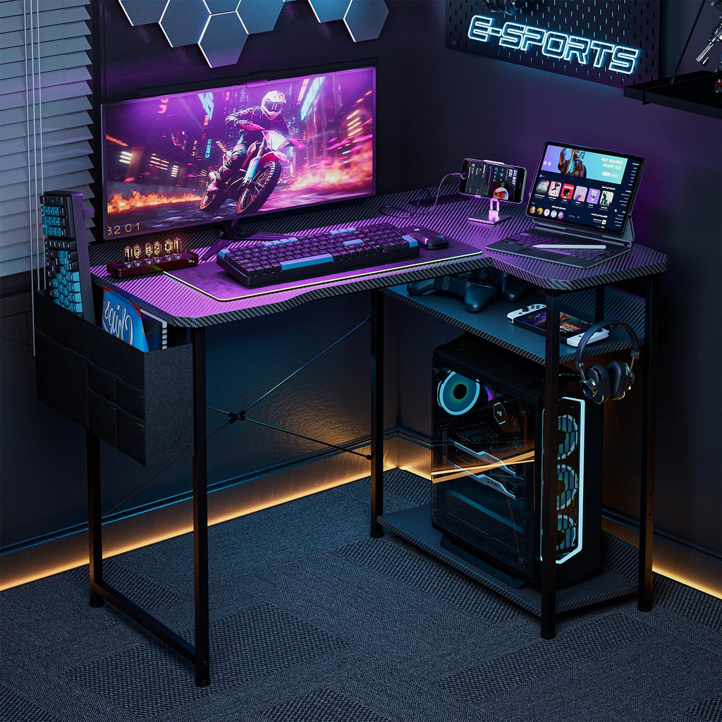 L Shaped Gaming Desk 40 Inch Black Carbon S5463