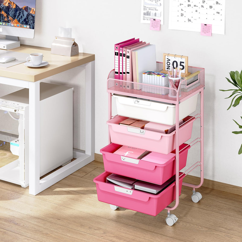 4-Drawer Rolling Storage Cart with Mesh Top Q616
