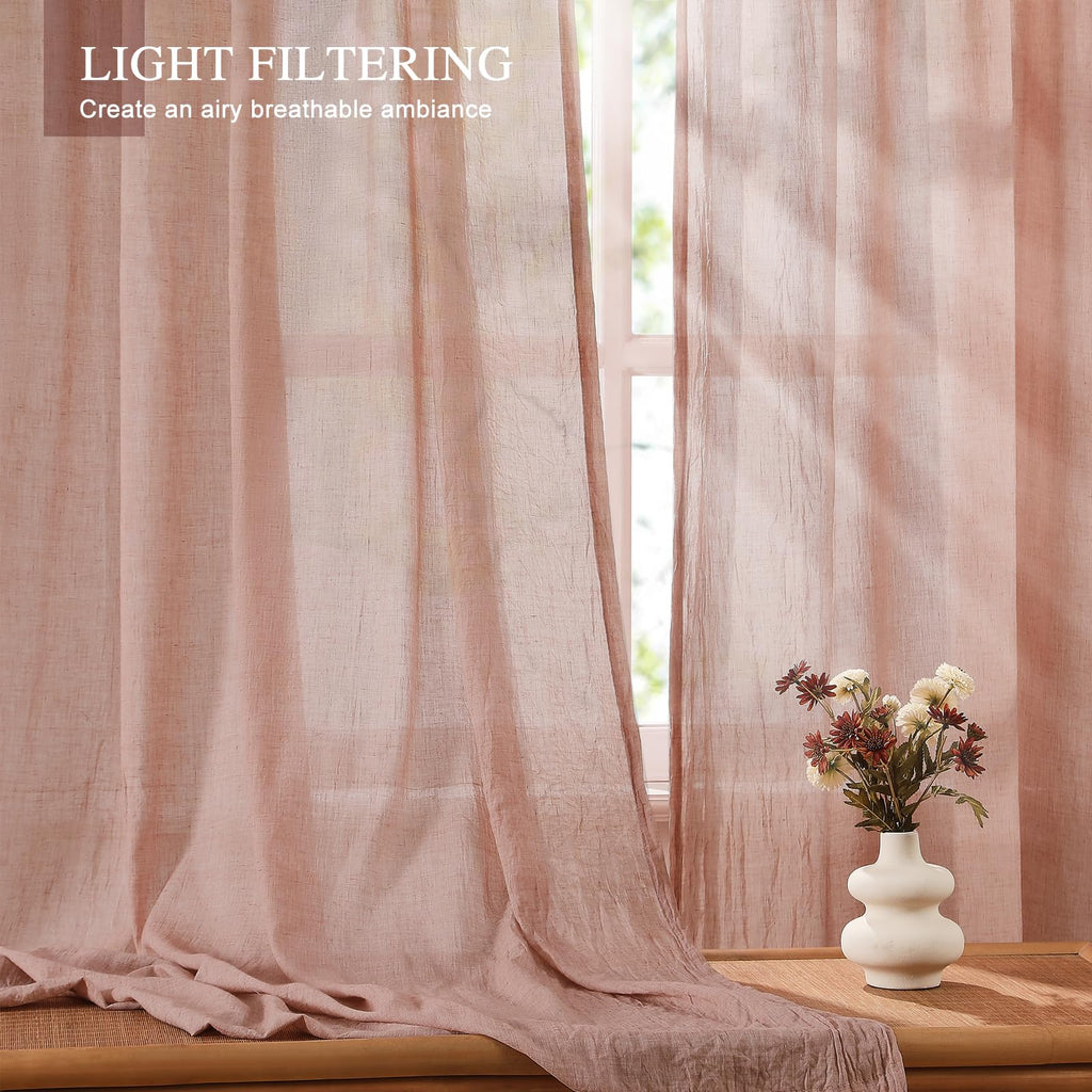 Blush Pink Sheer Cotton Linen Curtains 2 Panels W17432