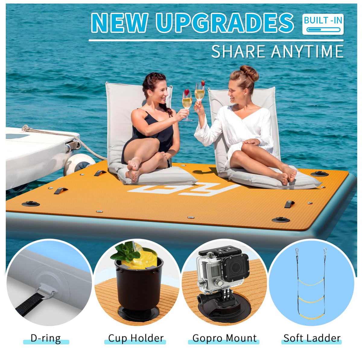 7×7' Inflatable Floating Dock with Soft Ladder N434974