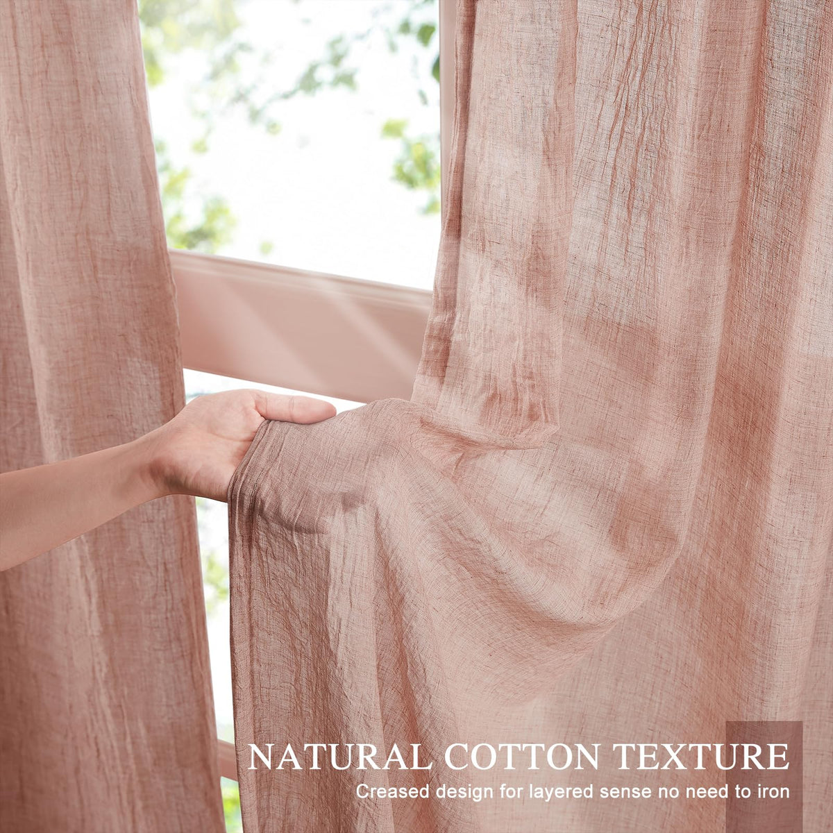 Blush Pink Sheer Cotton Linen Curtains 2 Panels W17432