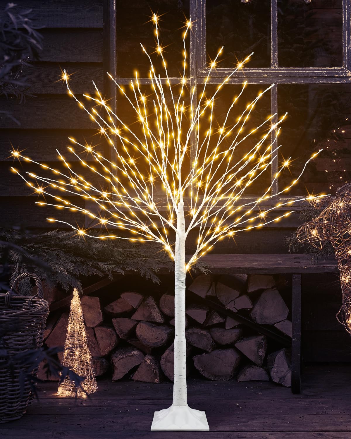 4 FT Lighted Artificial White Birch Tree with 432 LED Timer Z55344