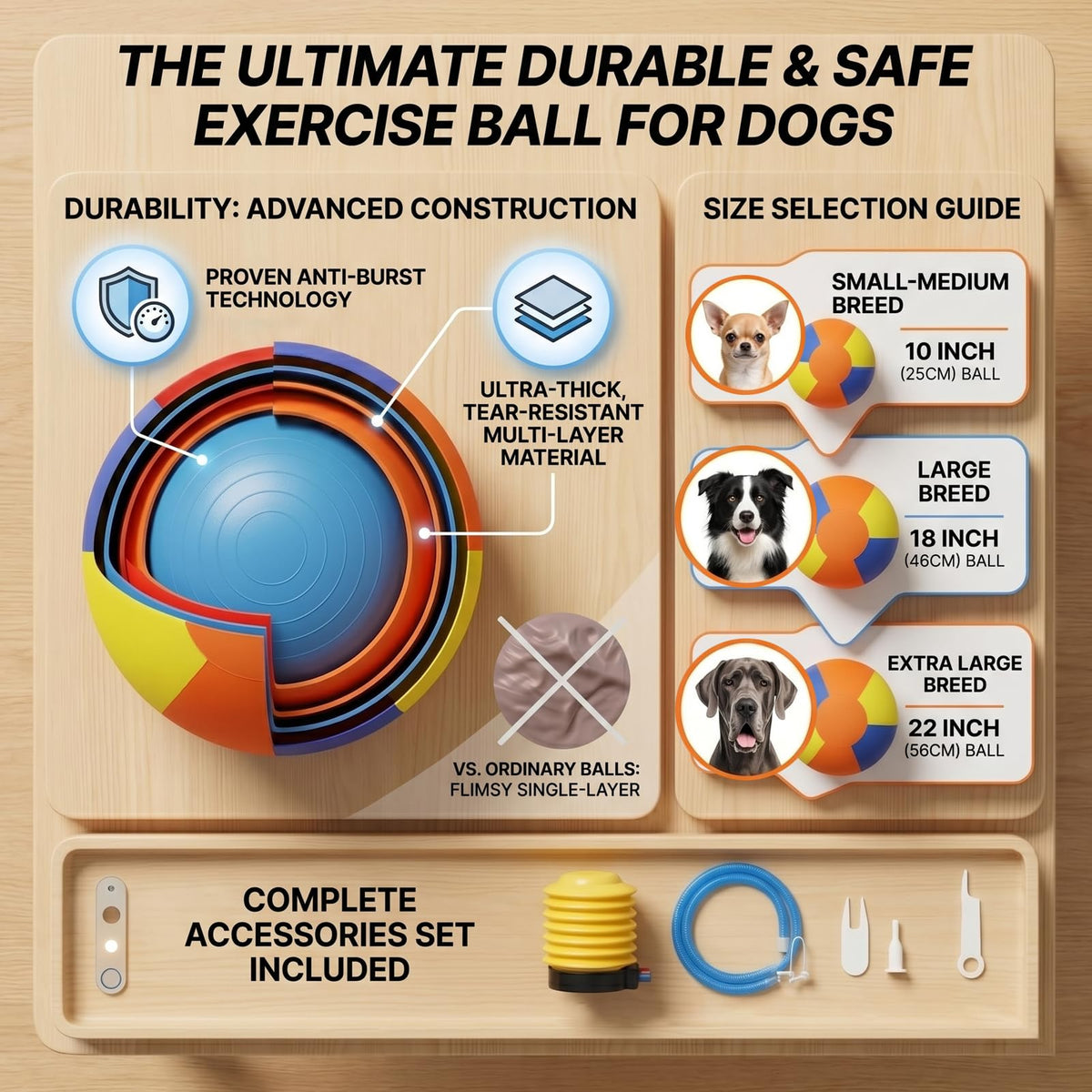 Inflatable Dog Ball with Handle Cover & Pump 18in Z783