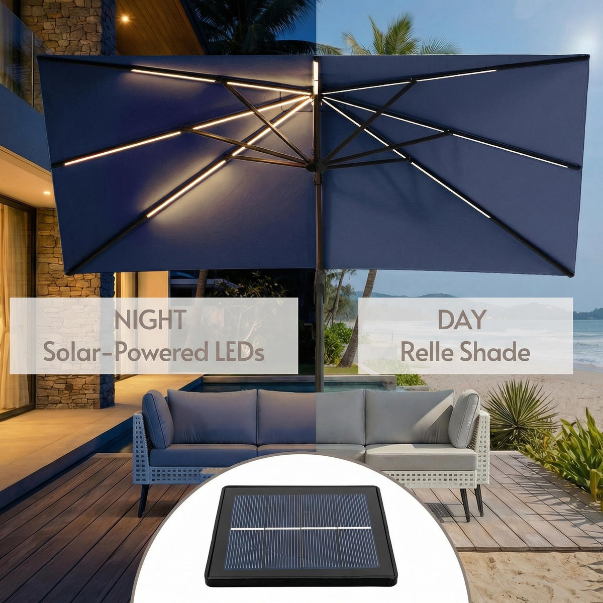 11x11ft Solar Powered Led Cantilever Umbrella with Base N2060