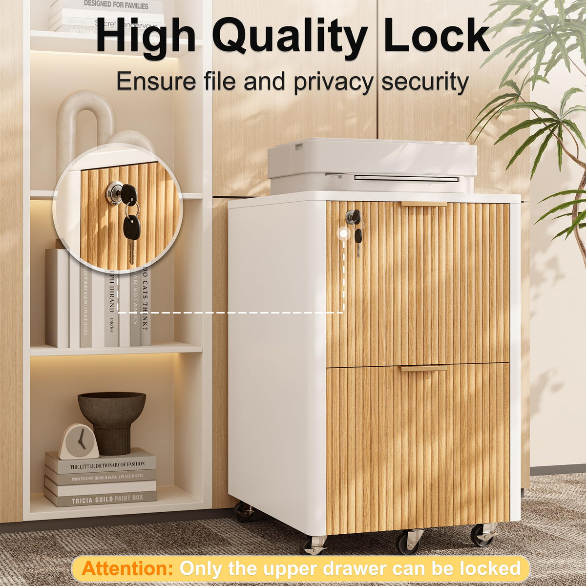 2 Drawer Wooden Mobile File Cabinet with Lock D227