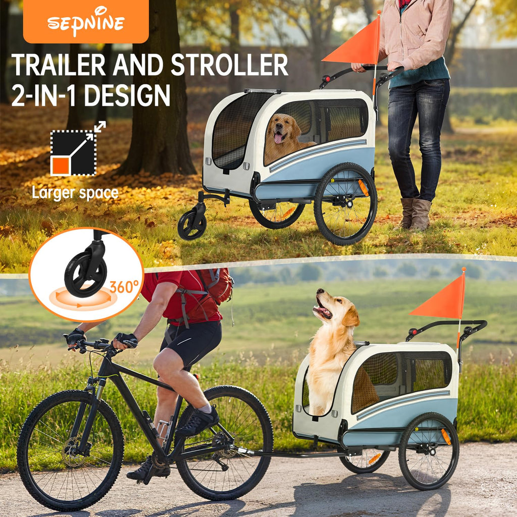 Dog Bike Trailer, 2-in-1 Pet Stroller Cart Bicycle Carrier, Folding with Quick Release Wheels U596787