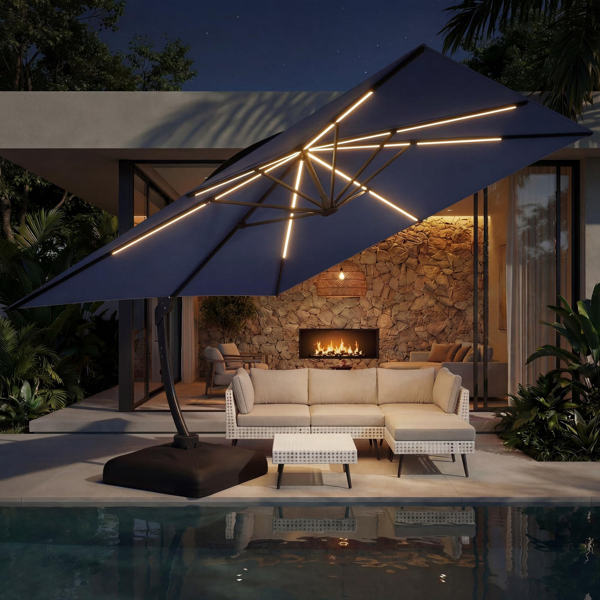11x11ft Solar Powered Led Cantilever Umbrella with Base N2060