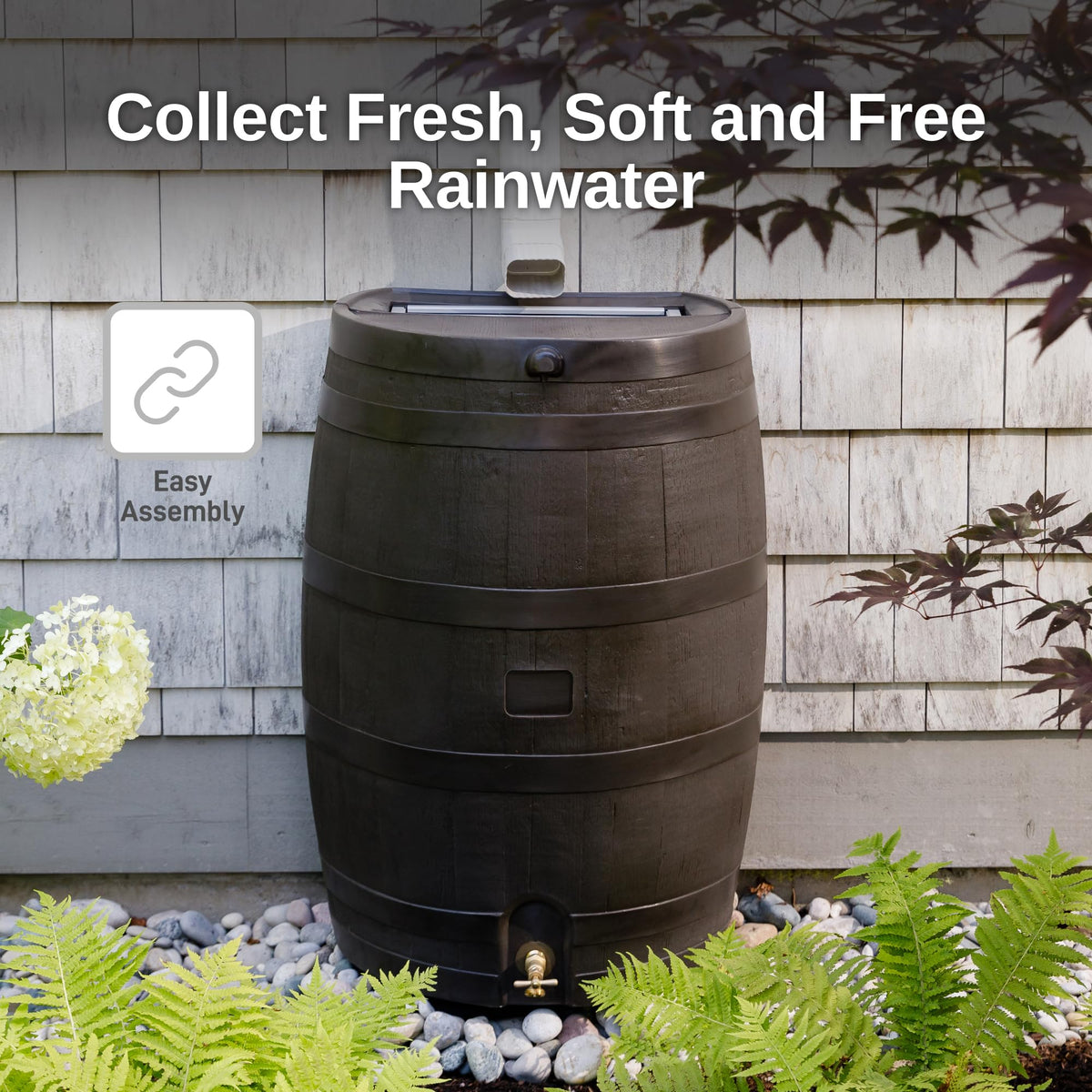 50-Gallon Flat Back Rain Barrel with Brass Spigot W397