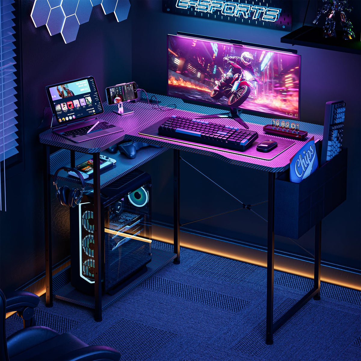L Shaped Gaming Desk 40 Inch Black Carbon S5463