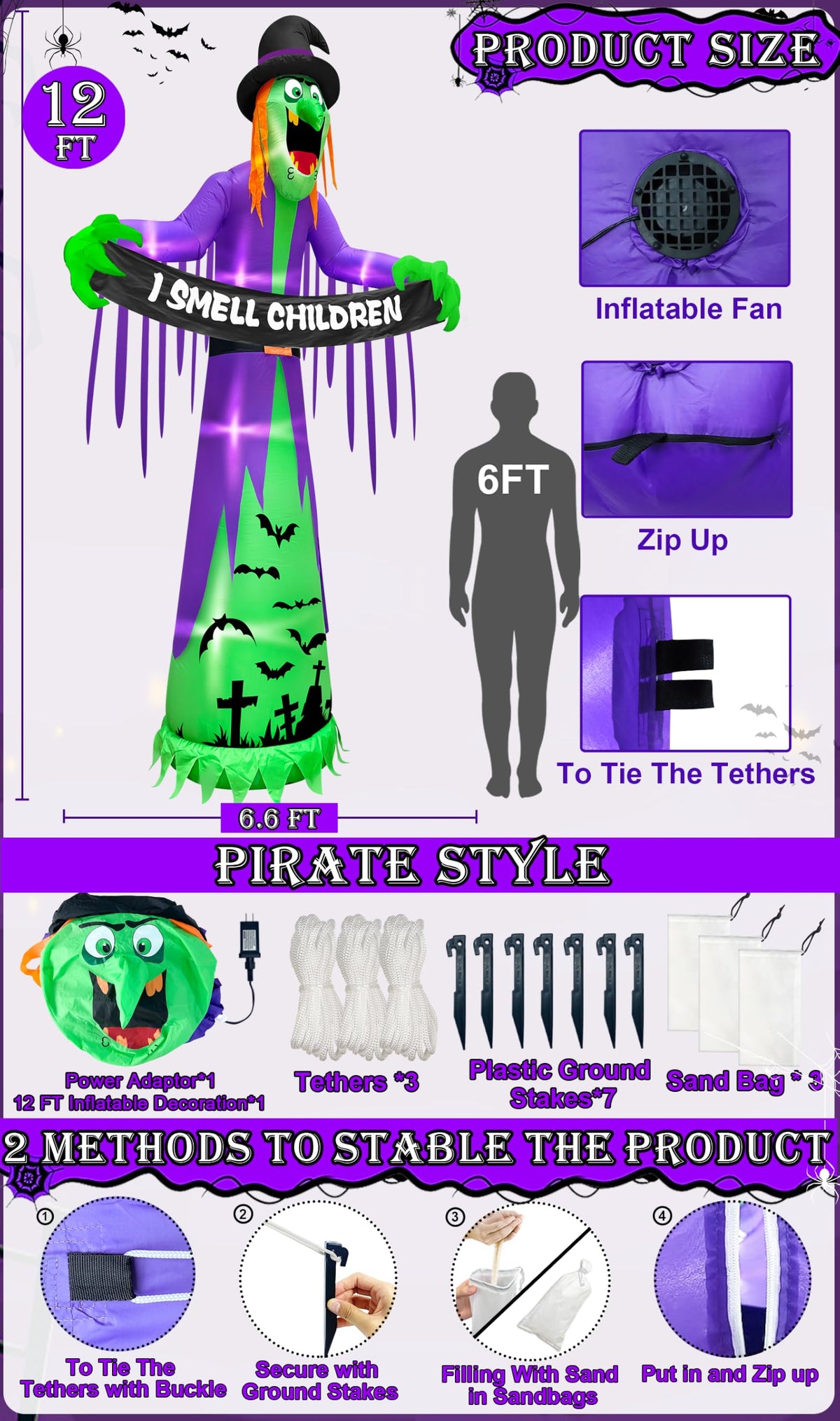 12FT Halloween Inflatables Witch Decorations F950