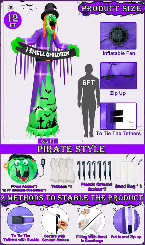 12FT Halloween Inflatables Witch Decorations F950