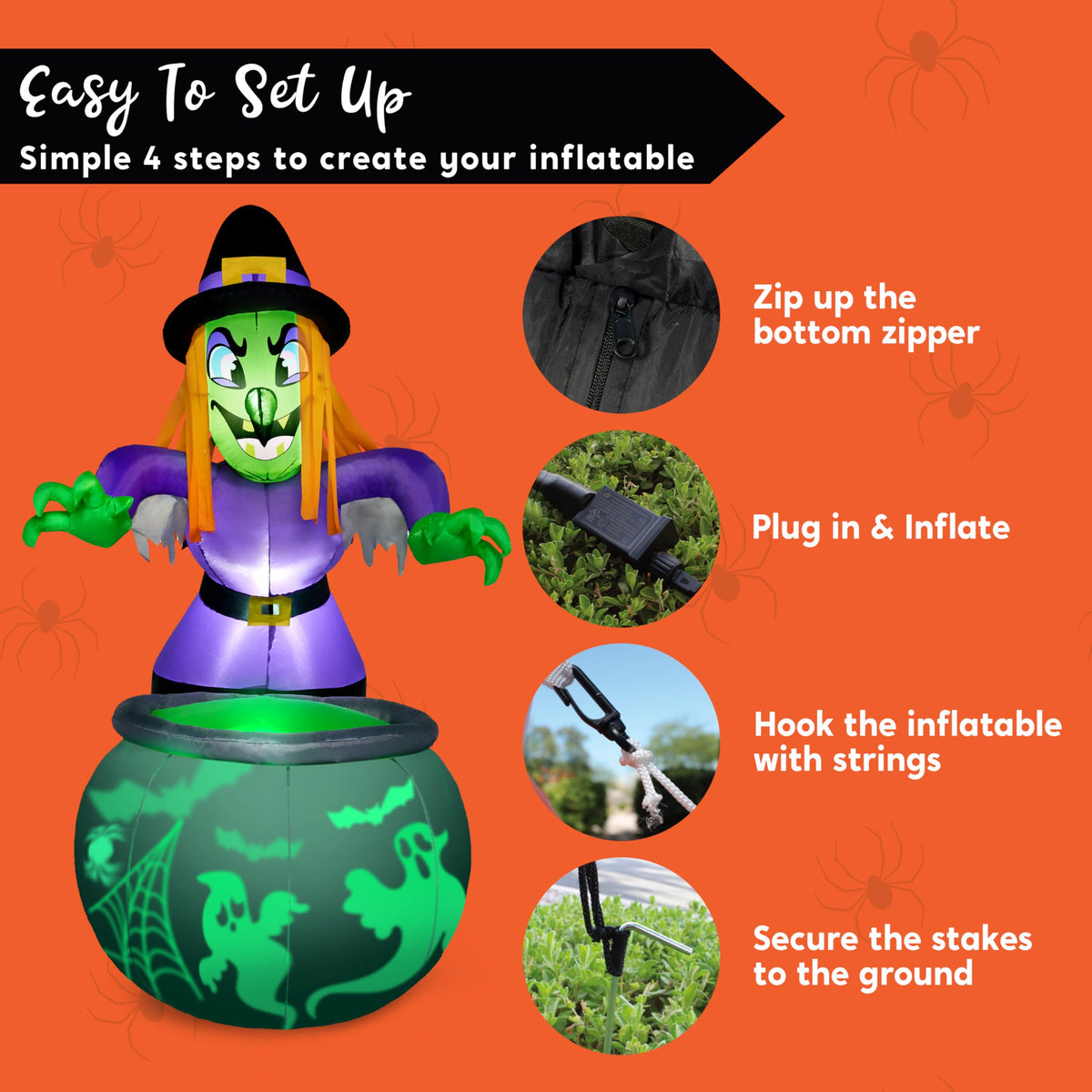 6 Ft Halloween Inflatable Witch and Cauldron Decoration with Green Ghost Light R3302