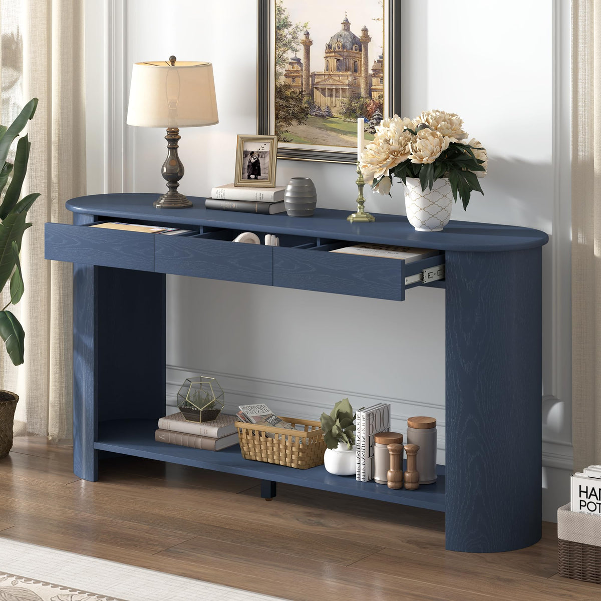 Curved Console Table with 3 Drawers and Bottom Shelf T331590