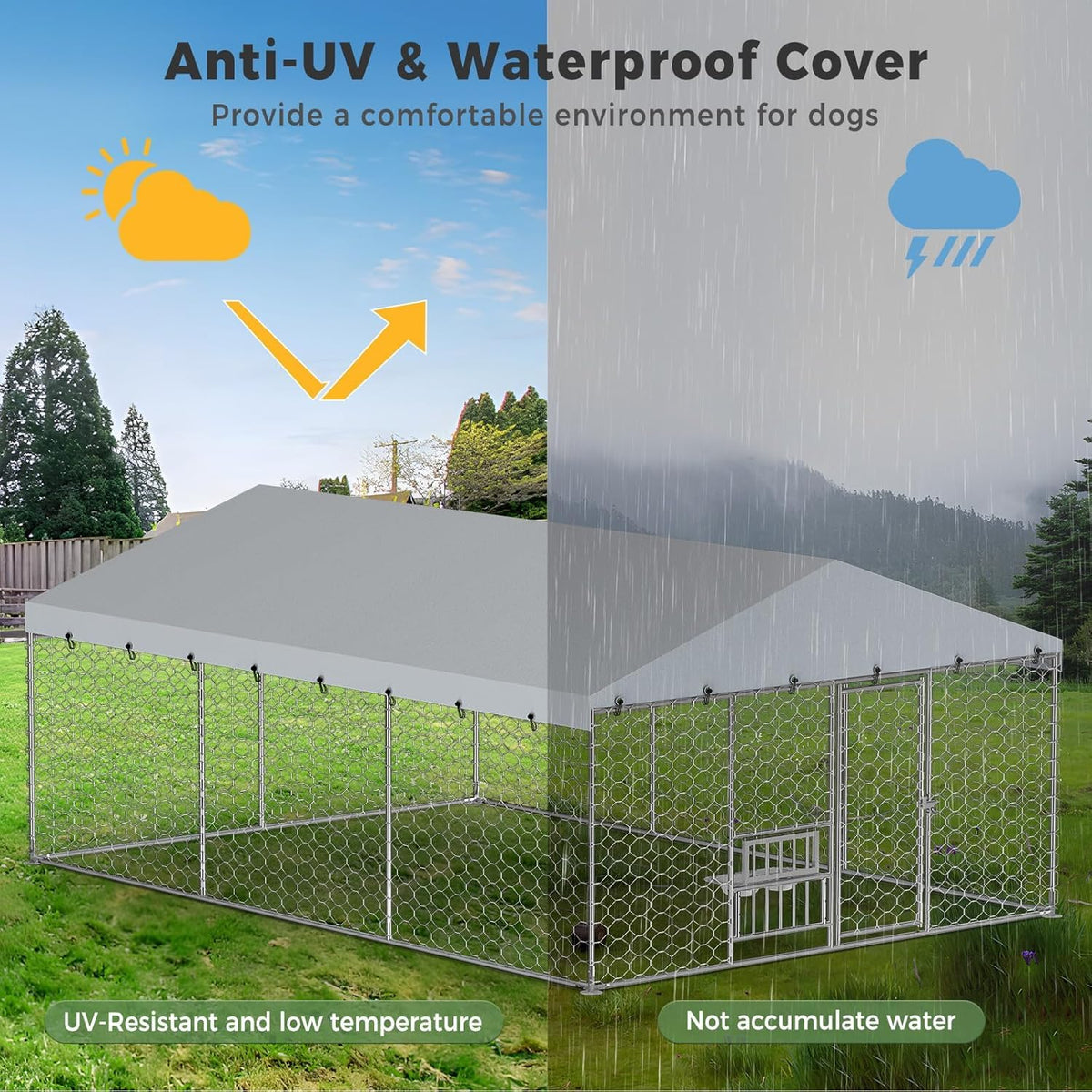 10x15FT Galvanized Outdoor Dog Kennel F7186