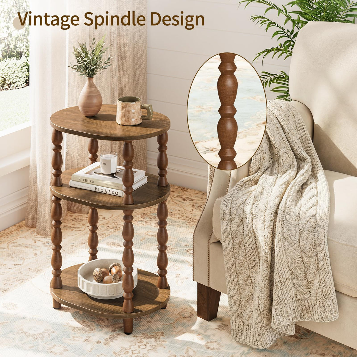 3-Tier Oval Wood Side Table with Storage Shelf J61747