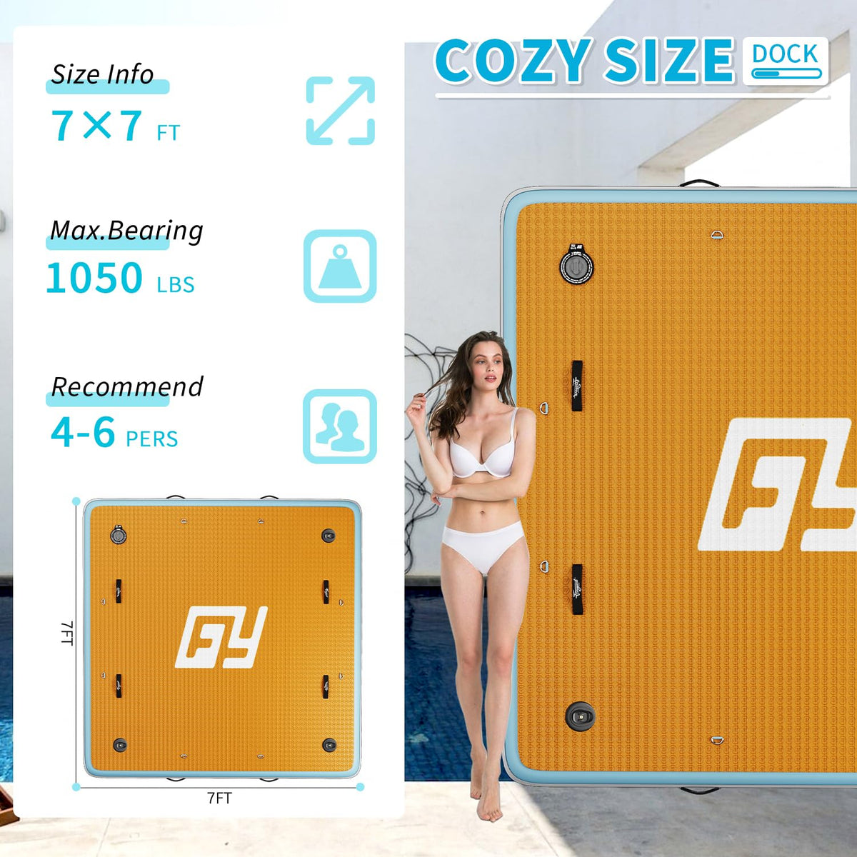 7×7' Inflatable Floating Dock with Soft Ladder N434974