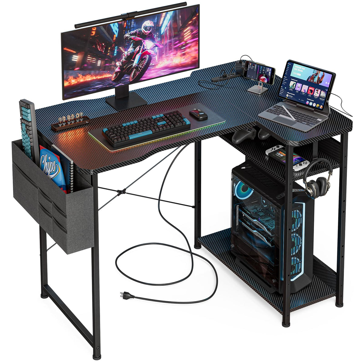 L Shaped Gaming Desk 40 Inch Black Carbon S5463