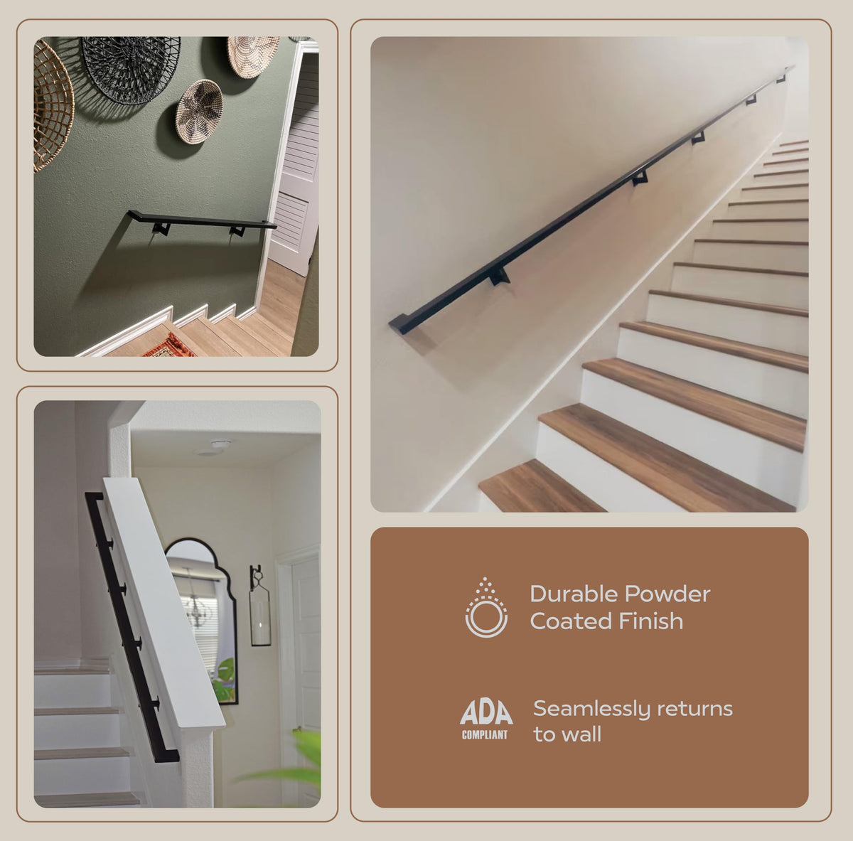 Black 5 Foot Aluminum Handrail Grab Bar Set B9590