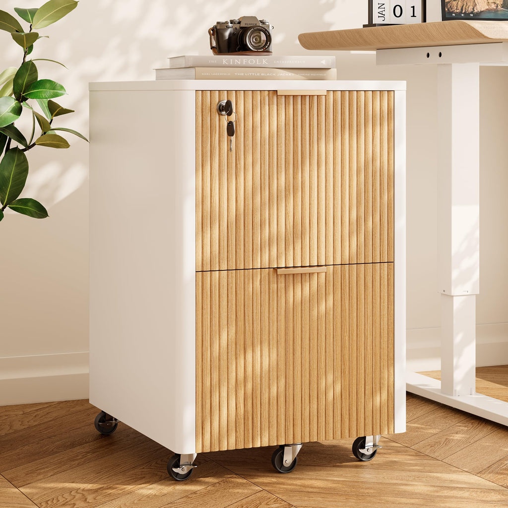 2 Drawer Wooden Mobile File Cabinet with Lock D227