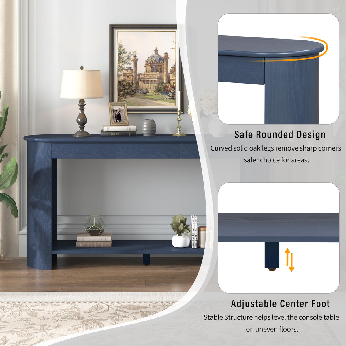Curved Console Table with 3 Drawers and Bottom Shelf T331590