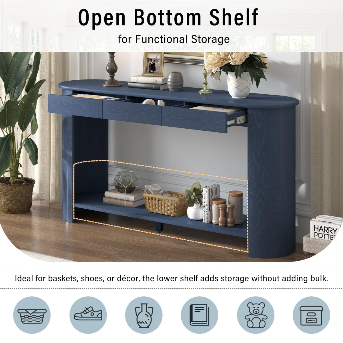 Curved Console Table with 3 Drawers and Bottom Shelf T331590